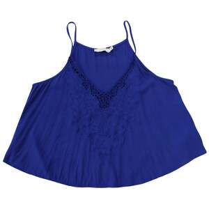 Lush Blue Floral Embroidered Sleeveless Tank Top Small Boho Festival Summer
